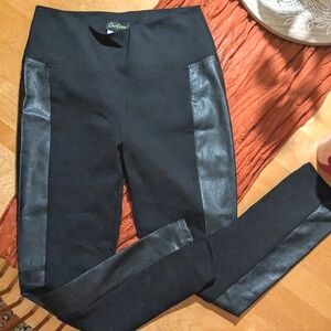 Cartise Black Women's Leggings Pants Faux Leather Sides Sz 2 XS